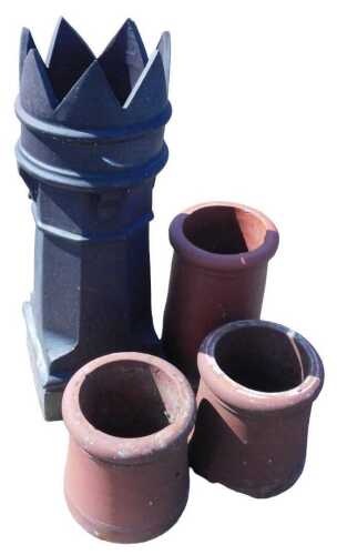 A Victorian style chimney pot, on shaped stem and square base, painted black, 92cm high, and...