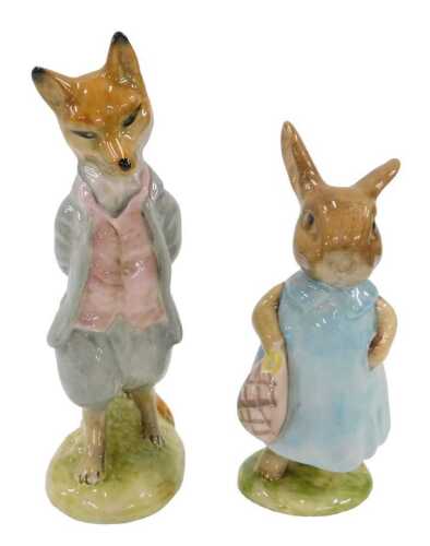 Two Beswick Beatrix Potter figures, Mrs Flopsy Bunny and Foxy Whiskered Gentleman, 12cm high,...