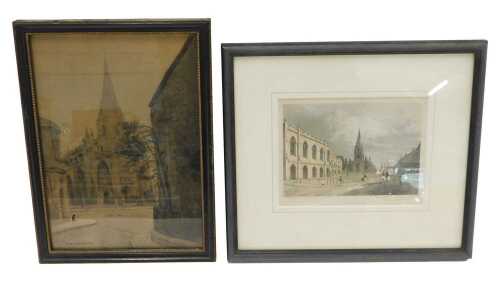 C M Thompson (19thC). Cathedral, ink and wash, signed, 24cm x 17cm, and bookplate Sleaford. (2)