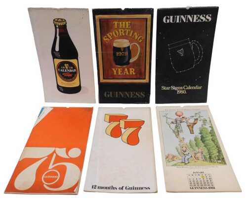 Six various vintage Guinness calendars, comprising 1975, etc., 59cm x 32cm. (6)