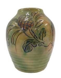 A Doulton pottery Brangwyn Ware vase, of shouldered circular form, sgraffito decorated with...