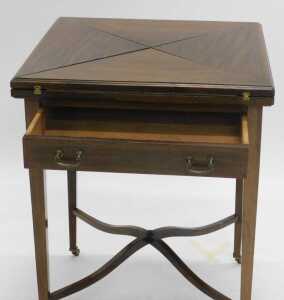 An Edwardian mahogany and boxwood strung envelope table, the square top with a wide crossbanding... - 3