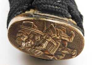 A 20thC Japanese Tanto, the tsuka wrapped in ray skin, and bound with cord, the copper habaki... - 8
