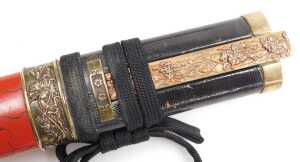 A 20thC Japanese Tanto, the tsuka wrapped in ray skin, and bound with cord, the copper habaki... - 12