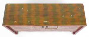 A Chinese red lacquered table cabinet, with two doors flanked by two short draws, decorated with... - 5
