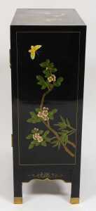 A Chinese black lacquer cabinet, of rectangular section, painted with birds, trees in blossom,... - 3