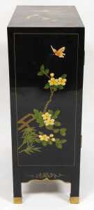 A Chinese black lacquer cabinet, of rectangular section, painted with birds, trees in blossom,... - 4