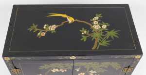 A Chinese black lacquer cabinet, of rectangular section, painted with birds, trees in blossom,... - 5