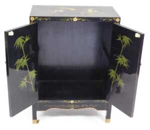 A Chinese black lacquer cabinet, of rectangular section, painted with birds, trees in blossom,... - 6