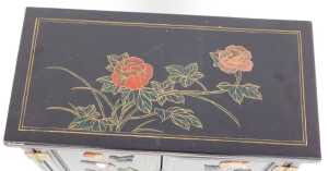 A Chinese black lacquer cabinet, of rectangular form, decorated with flowers, and overlaid in... - 5