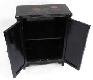 A Chinese black lacquer cabinet, of rectangular form, decorated with flowers, and overlaid in... - 6