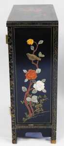 A Chinese black lacquer cabinet, of rectangular form, decorated with flowers, and overlaid in... - 3