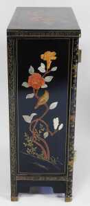 A Chinese black lacquer cabinet, of rectangular form, decorated with flowers, and overlaid in... - 4