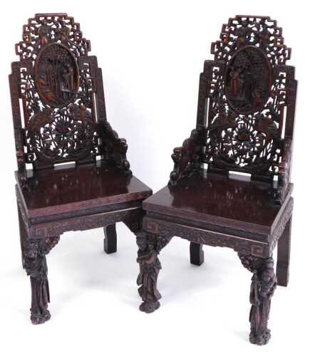 A pair Kang (? JBI please confirm) dynasty late 19thC Chinese carved hardwood Armchairs, with a...