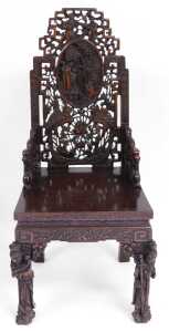A pair Kang (? JBI please confirm) dynasty late 19thC Chinese carved hardwood Armchairs, with a... - 2