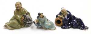 Assorted Chinese Shiwan mudman figures, including a sitar player, fisherman, street sellers, etc.... - 2