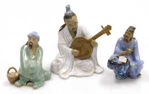 Assorted Chinese Shiwan mudman figures, including a sitar player, fisherman, street sellers, etc.... - 8