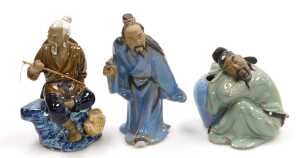 Assorted Chinese Shiwan mudman figures, including a sitar player, fisherman, street sellers, etc.... - 11