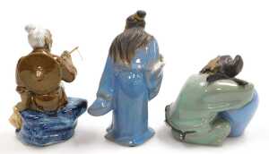 Assorted Chinese Shiwan mudman figures, including a sitar player, fisherman, street sellers, etc.... - 12