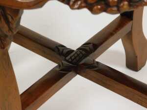 A pair of Chinese hardwood urn stands, the top inset with circular red marble, over fretwork... - 7