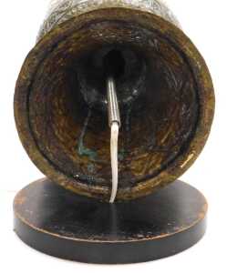 An early 20thC Anglo-Indian brass vase, converted to a table lamp, embossed with huntsman, gurus,... - 11
