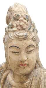 A Qing Dynasty 19thC Chinese wooden figure of Guanyin, modelled seated upon a rocky base,... - 5