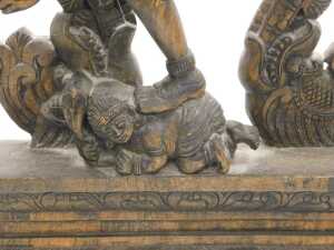 A 20thC Nataraja carved wooden sculpture of Lord Shiva, balanced on a dwarf Apasmara holding a... - 3