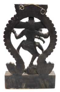 A 20thC Nataraja carved wooden sculpture of Lord Shiva, balanced on a dwarf Apasmara holding a... - 5