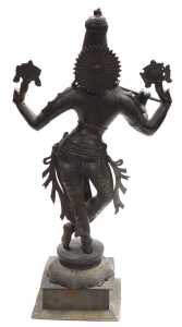 A 20thC bronze figure of Lord Krishna, modelled standing, in a cross legged pose, playing a... - 3