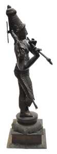 A 20thC bronze figure of Lord Krishna, modelled standing, in a cross legged pose, playing a... - 4
