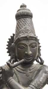 A 20thC bronze figure of Lord Krishna, modelled standing, in a cross legged pose, playing a... - 6