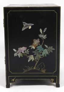 A Chinese black lacquered cupboard, of rectangular form, with floral and foliate scroll... - 3