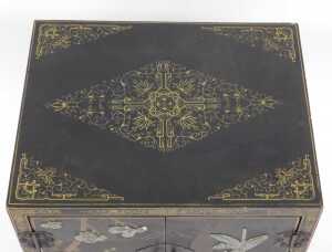 A Chinese black lacquered cupboard, of rectangular form, with floral and foliate scroll... - 5
