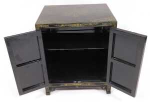 A Chinese black lacquered cupboard, of rectangular form, with floral and foliate scroll... - 6