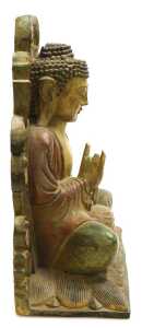A 20thC Chinese carved wooden figure of Buddha, modelled seated in the lotus position, with a... - 4