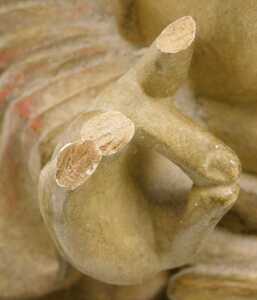 A 20thC Chinese carved wooden figure of Buddha, modelled seated in the lotus position, with a... - 6