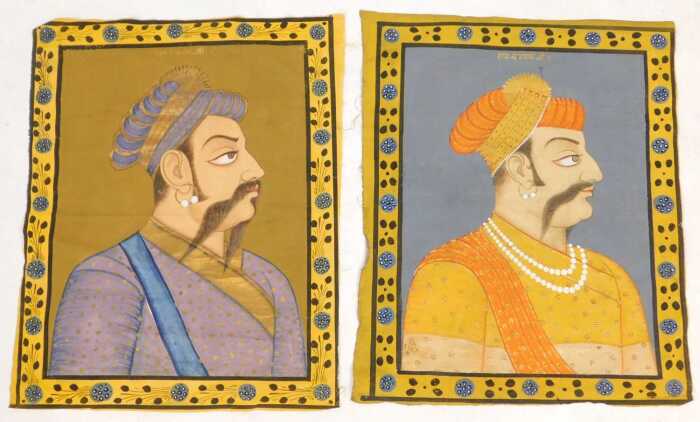 Mughal School (20thC). A pair of portraits of noble gentlemen, head and shoulders, facing right,...