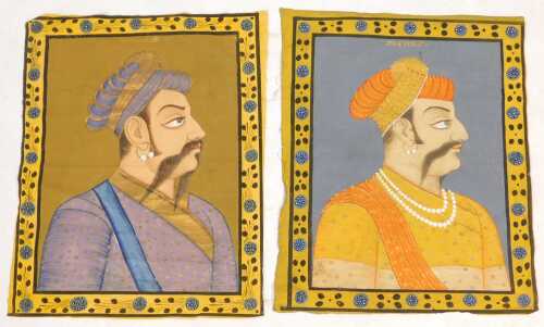 Mughal School (20thC). A pair of portraits of noble gentlemen, head and shoulders, facing right,...