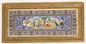 Persian School (early 20thC). A hunt in full flow, within a mihrab, and floral borders, in an...