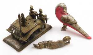 A group of Asian metalwares, including a Turkish coffee pot, two cast metal figures of Buddha, a... - 6