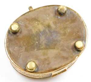A 19thC Indian brass pandan box, of oval form, with handle to the lid, raised on four bun feet,... - 8