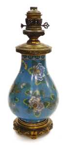 A late 19thC Chinese turquoise cloisonne enamel and ormolu mounted table lamp, of pear shaped... - 4