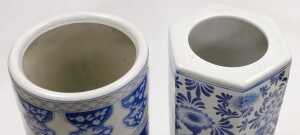 A Chinese blue and white porcelain stick stand, of hexagonal form, decorated with flowers,... - 5