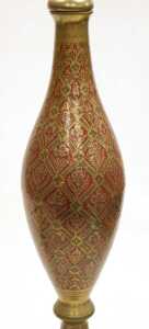 A 20thC Indian brass table lamp, highlighted in red and embossed with flowers, together with a... - 3