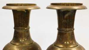 A 20thC Indian brass table lamp, highlighted in red and embossed with flowers, together with a... - 6