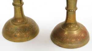 A 20thC Indian brass table lamp, highlighted in red and embossed with flowers, together with a... - 8