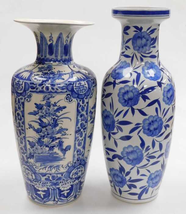 A Chinese blue and white vase, of shouldered tapering form, painted with reserves of birds and...