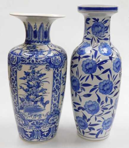 A Chinese blue and white vase, of shouldered tapering form, painted with reserves of birds and...