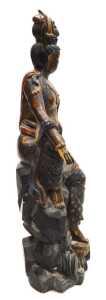 A Qing Dynasty late 19thC carved hardwood figure of Guanyin, modelled seated on a rocky base,... - 4