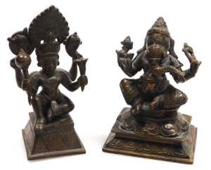 Five Indian bronze figures, including Lord Vishnu, Ganesh, Durga, and Buddha. - 2